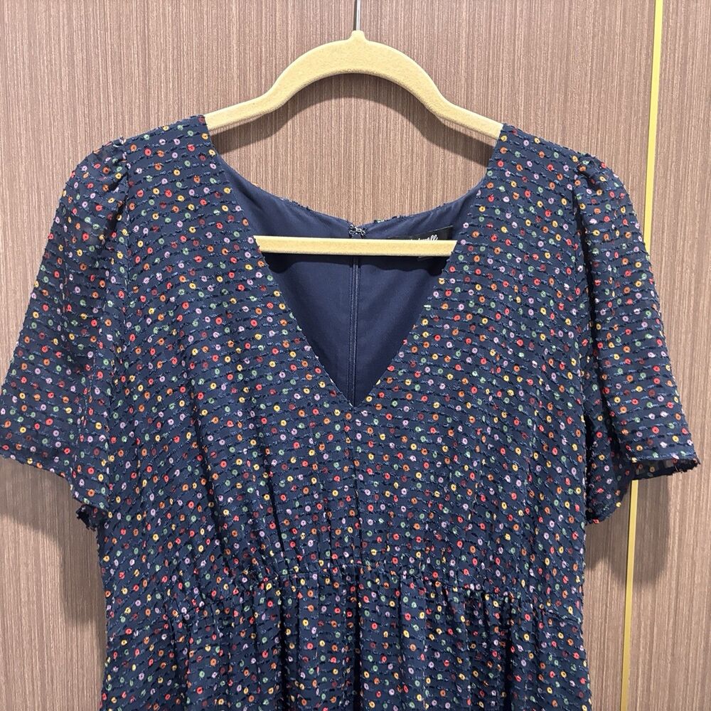 Madewell Dress Size 6 Blue Polka Dot Mini Ruffle Hem - Picture 3 of 12
